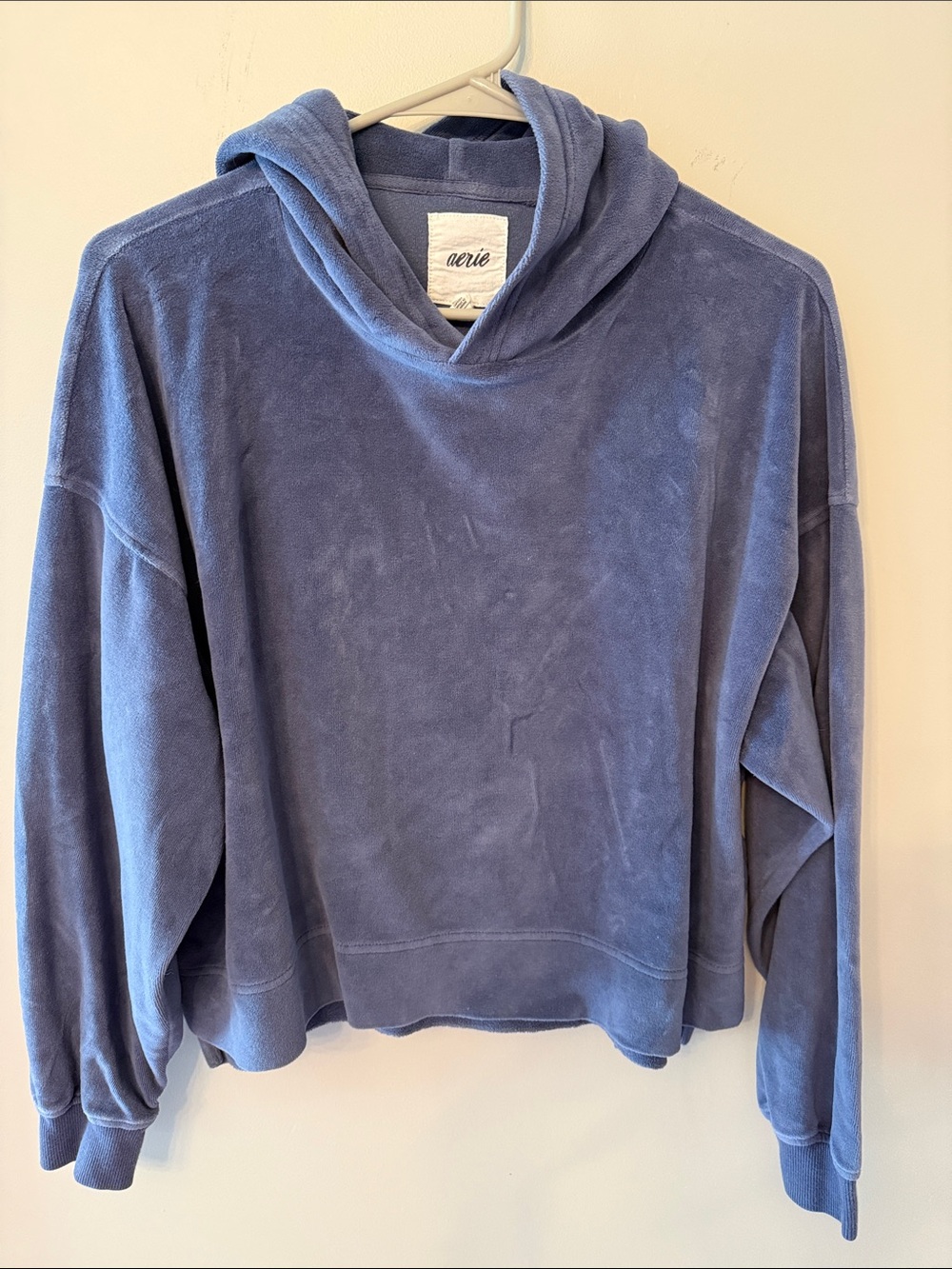 aerie Plush Pullover Hoodie in Dusty Blue